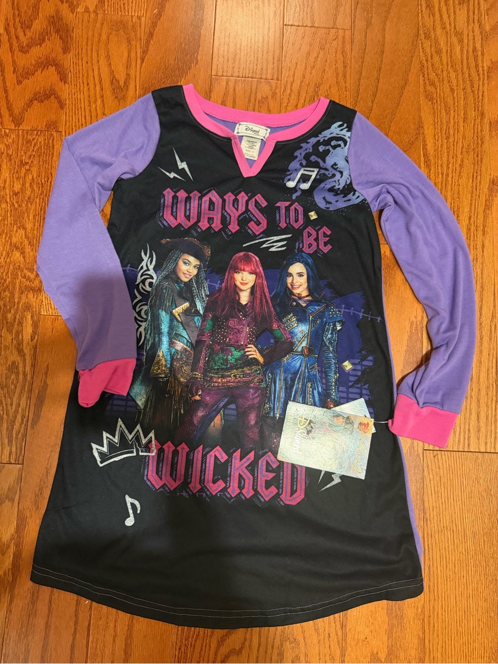 Disney Descendants 'Ways to Be Wicked' Girls' Purple & Black Nightgown, NWT, 10